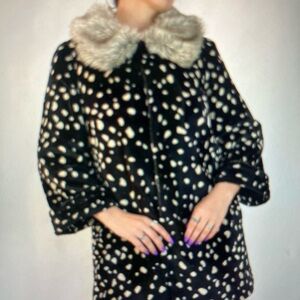 Elevenses Black and Cream Faux Fur Jacket-Anthropologie